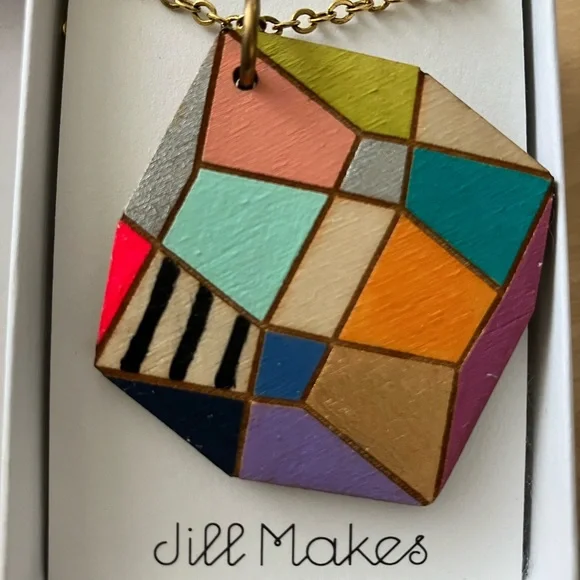 Colorful Geometric Wooden Necklace - Picture 2 of 2